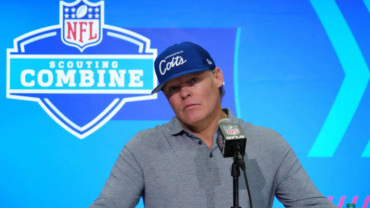 Indianapolis Colts general manager Chris Ballard speaks at the NFL Scouting Combine.