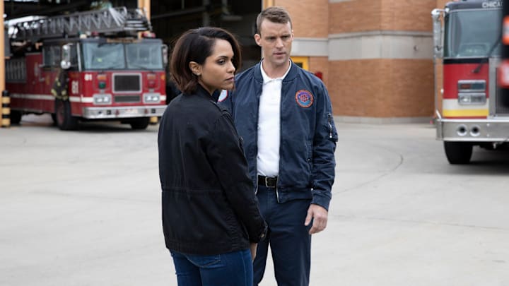 CHICAGO FIRE -- "Best Friend Magic" Episode 809 -- Pictured: (l-r) Monica Raymund as Gabriela Dawson, Jesse Spencer as Matthew Casey -- (Photo by: Adrian Burrows/NBC)