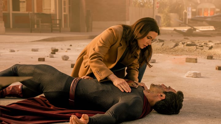 Superman and Lois -- "It Went by So Fast" -- Image Number: "SML410_0026r" -- Pictured (L-R): Tyler Hoechlin as Superman and Elizabeth Tulloch as Lois Lane -- Photo Credit: Colin Bentley/The CW -- © 2024 The CW Network, LLC. All Rights Reserved.