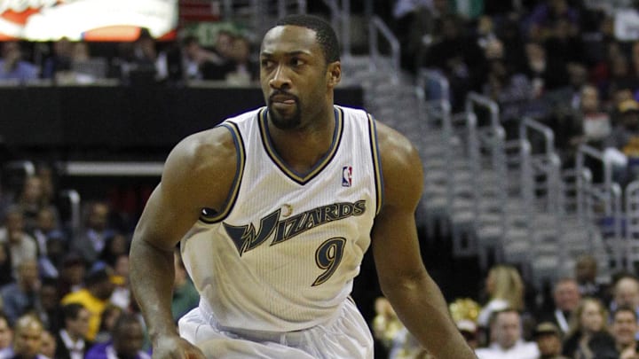 December 14, 2010; Washington, DC, USA; Washington Wizards point guard Gilbert Arenas (9) dribbles the ball against the Los Angeles Lakers at Verizon Center. Mandatory Credit: Geoff Burke-Imagn Images December 14, 2010; Washington, DC, USA; Washington Wizards point guard Gilbert Arenas (9) dribbles the ball against the Los Angeles Lakers at Verizon Center. Mandatory Credit: Geoff Burke-Imagn Images