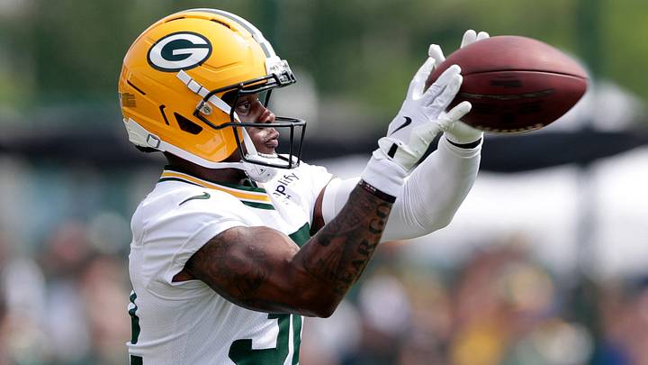 Green Bay Packers running back MarShawn Lloyd (32) participates in drills during the third day of training camp on July 25, 2025, at Ray Nitschke Field in Ashwaubenon, Wis. Green Bay Packers running back MarShawn Lloyd (32) participates in drills during the third day of training camp on July 25, 2025, at Ray Nitschke Field in Ashwaubenon, Wis.