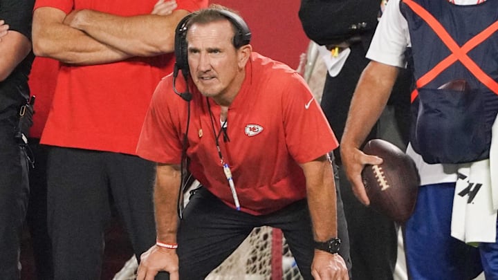 Kansas City Chiefs defensive coordinator Steve Spagnuolo watches play against the Detroit Lions.