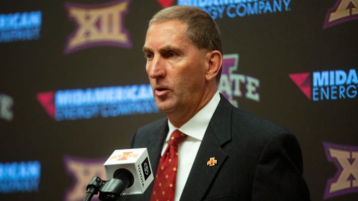 Iowa State University athletic director Jamie Pollard speaks at a news conference on Sept. 24, 2019