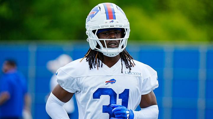 Buffalo Bills Maxwell Hairston jogs to another area of the field during voluntary workout at their practice facility on May 27, 2025.