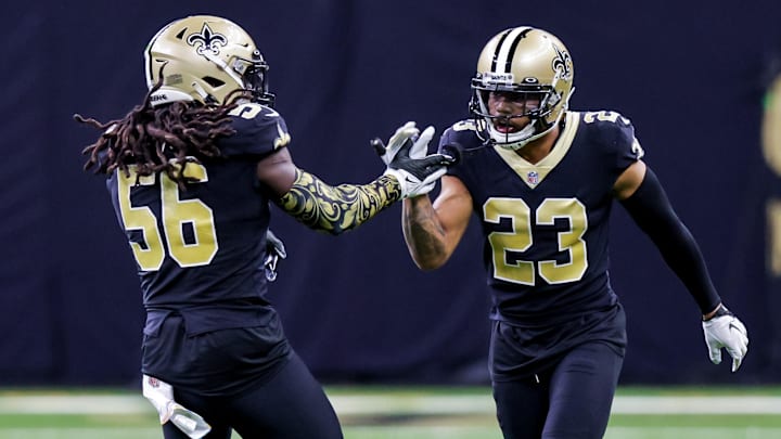 Oct 9, 2022; New Orleans, Louisiana, USA; New Orleans Saints linebacker Demario Davis (56) and