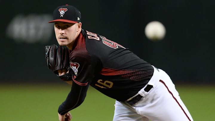 Sep 22, 2018; Phoenix, AZ, USA; Arizona Diamondbacks starting pitcher Patrick Corbin (46) pitches against the Colorado Rockies during the first inning at Chase Field. Mandatory Credit: Joe Camporeale-Imagn Images