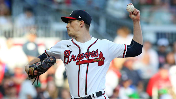 Oct 9, 2023; Cumberland, Georgia, USA; Atlanta Braves starting pitcher Max Fried (54) pitches during