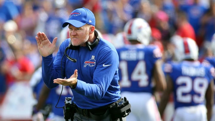 Bills head coach Sean McDermott is fired up after a field goal.