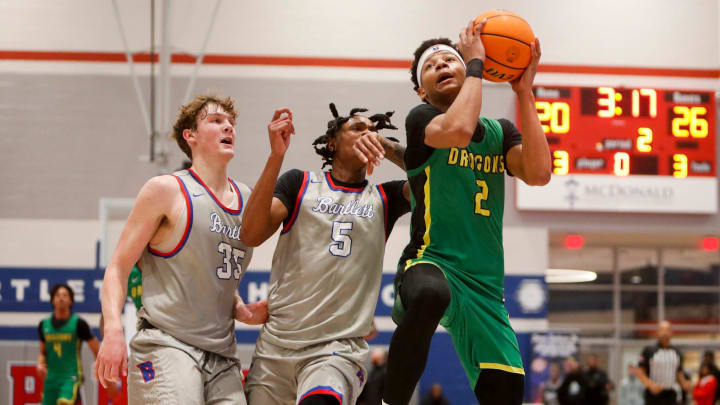 AZ Compass    Jeremiah Fears (2) drives to the basket during the game between Bartlett High School and AZ Compass Prep School during Memphis Hoopfest at Bartlett High School in Bartlett, Tenn., on Saturday, January 6, 2024.