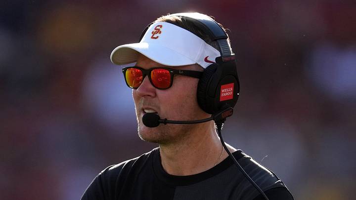 Aug 30, 2025; Los Angeles, California, USA; Southern California Trojans head coach Lincoln Riley watches from the sidelines against the Missouri State Bears in the first half at United Airlines Field at Los Angeles Memorial Coliseum. Mandatory Credit: Kirby Lee-Imagn Images Aug 30, 2025; Los Angeles, California, USA; Southern California Trojans head coach Lincoln Riley watches from the sidelines against the Missouri State Bears in the first half at United Airlines Field at Los Angeles Memorial Coliseum. Mandatory Credit: Kirby Lee-Imagn Images