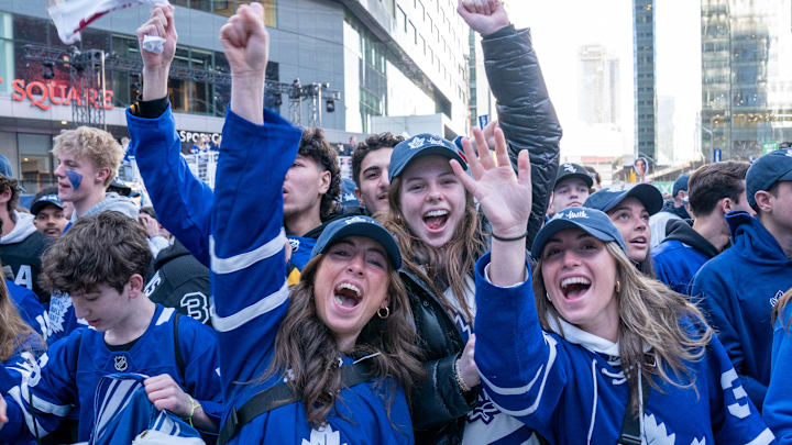 Fans gather at Maple Leaf Square outside Scotibank Arena,...
