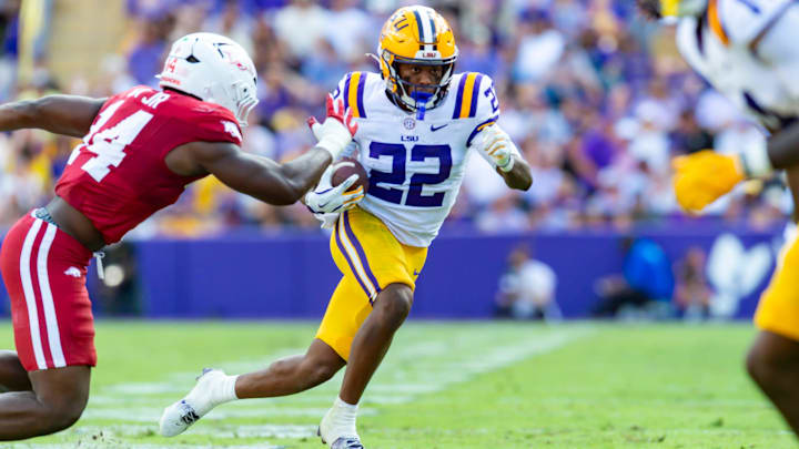 Runningback Harlem Berry 22, LSU Tigers take on the Arkansas Razorbacks. November 15, 2025; Baton Rouge, Louisiana, USA; at Tiger Stadium. Runningback Harlem Berry 22, LSU Tigers take on the Arkansas Razorbacks. November 15, 2025; Baton Rouge, Louisiana, USA; at Tiger Stadium.