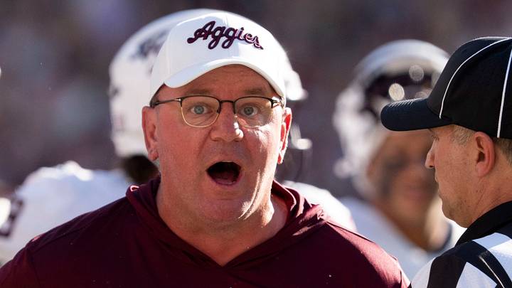 Texas A&M head coach Mike Elko voices his displeasure with an official during the game with Alabama at Saban Field at Bryant Denny Stadium. Texas A&M head coach Mike Elko voices his displeasure with an official during the game with Alabama at Saban Field at Bryant Denny Stadium.