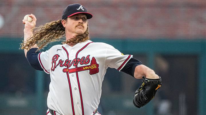 Aug 4, 2026; Cumberland, Georgia, USA; Atlanta Braves pitcher Grant Holmes (66) pitches against the Miami Marlins during the first inning at Truist Park. Mandatory Credit: Dale Zanine-Imagn Images