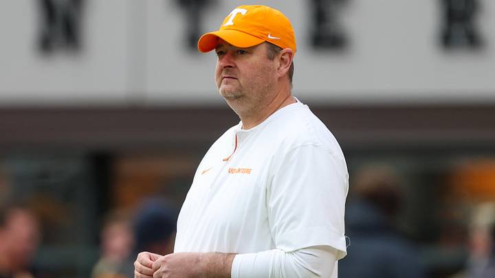 Nov 29, 2025; Knoxville, Tennessee, USA;  Tennessee Volunteers head coach Josh Heupel before a game against the Vanderbilt Commodores at Neyland Stadium. Mandatory Credit: Randy Sartin-Imagn Images