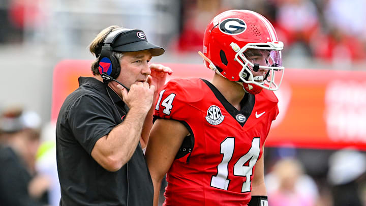Kirby Smart, Gunner Stockton, Georgia Bulldogs Kirby Smart, Gunner Stockton, Georgia Bulldogs