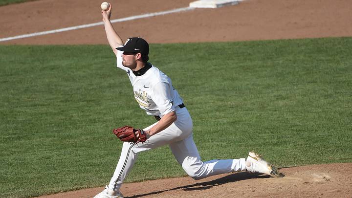 Jun 25, 2021; Omaha, Nebraska, USA; Vanderbilt Commodores pitcher Luke Murphy (50) pitches in the ninth inning against the NC State Wolfpack at TD Ameritrade Park. Mandatory Credit: Steven Branscombe-Imagn Images Jun 25, 2021; Omaha, Nebraska, USA; Vanderbilt Commodores pitcher Luke Murphy (50) pitches in the ninth inning against the NC State Wolfpack at TD Ameritrade Park. Mandatory Credit: Steven Branscombe-Imagn Images