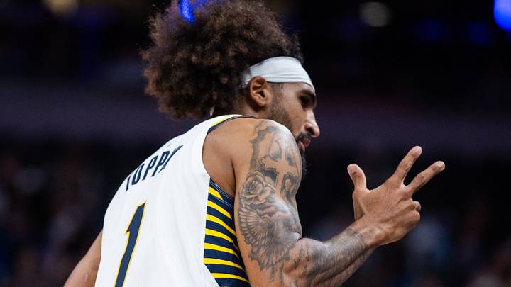 Oct 16, 2026; Indianapolis, Indiana, USA;  Indiana Pacers forward Obi Toppin (1) celebrates a shot in the second half against the Milwaukee Bucks at Gainbridge Fieldhouse.  Mandatory Credit: Trevor Ruszkowski-Imagn Images