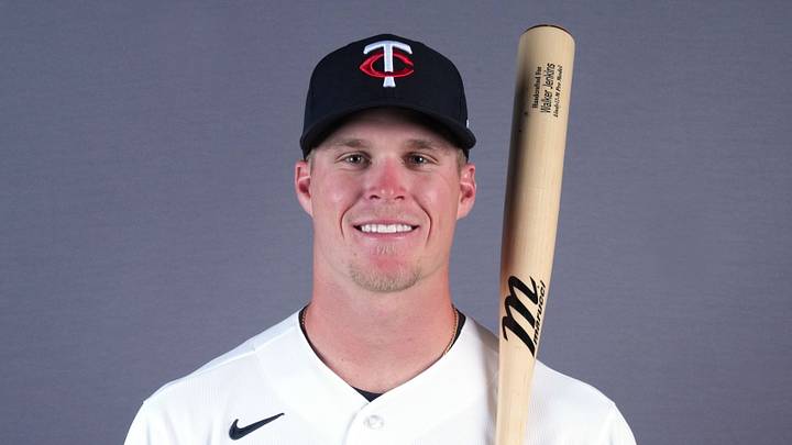Feb 19, 2026; Lee County, FL, USA; Minnesota Twins center fielder Walker Jenkins (75) poses during photo day at Hammond Stadium. Mandatory Credit: Jim Rassol-Imagn Images Feb 19, 2026; Lee County, FL, USA; Minnesota Twins center fielder Walker Jenkins (75) poses during photo day at Hammond Stadium. Mandatory Credit: Jim Rassol-Imagn Images