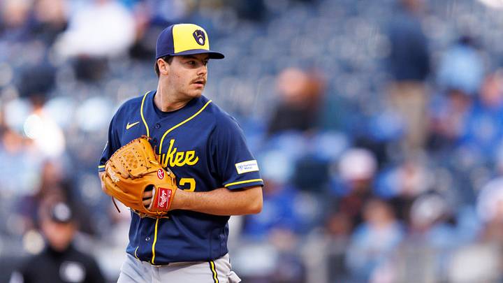 Apr 4, 2026; Kansas City, Missouri, USA; Milwaukee Brewers pitcher Logan Henderson (43) pitches during the first inning against the Kansas City Royals at Kauffman Stadium. Mandatory Credit: William Purnell-Imagn Images Apr 4, 2026; Kansas City, Missouri, USA; Milwaukee Brewers pitcher Logan Henderson (43) pitches during the first inning against the Kansas City Royals at Kauffman Stadium. Mandatory Credit: William Purnell-Imagn Images
