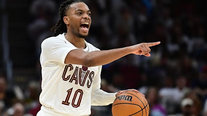 Oct 25, 2024; Cleveland, Ohio, USA; Cleveland Cavaliers guard Darius Garland (10) reacts during the second half against the Detroit Pistons at Rocket Mortgage FieldHouse. Mandatory Credit: Ken Blaze-Imagn Images Oct 25, 2024; Cleveland, Ohio, USA; Cleveland Cavaliers guard Darius Garland (10) reacts during the second half against the Detroit Pistons at Rocket Mortgage FieldHouse. Mandatory Credit: Ken Blaze-Imagn Images