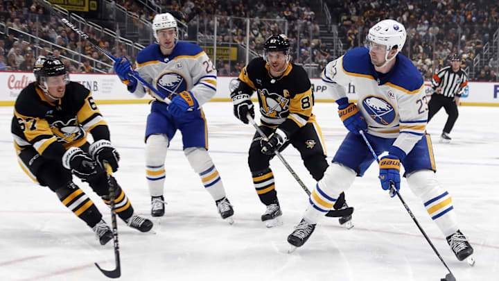 Jan 6, 2024; Pittsburgh, Pennsylvania, USA;  Buffalo Sabres defenseman Mattias Samuelsson (23)
