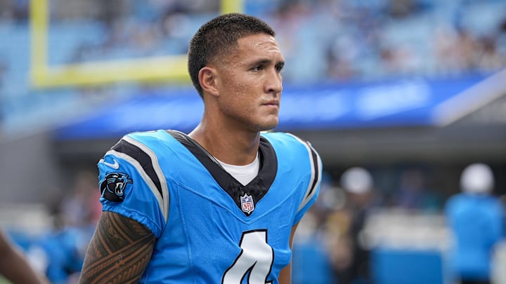 Carolina Panthers wide receiver Tetairoa McMillan (4) during the first quarter against the Cleveland Browns at Bank of America Stadium. Carolina Panthers wide receiver Tetairoa McMillan (4) during the first quarter against the Cleveland Browns at Bank of America Stadium.