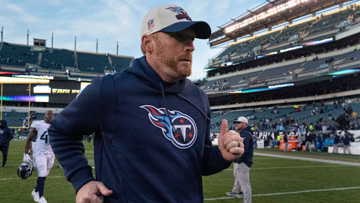 Tennessee Titans offensive coordinator Todd Downing jogs off the field after their 35 to 10 loss against the Philadelphia Eagles at Lincoln Financial Field Sunday, Dec. 4, 2022, in Philadelphia, Pa.

Nfl Tennessee Titans At Philadelphia Eagles