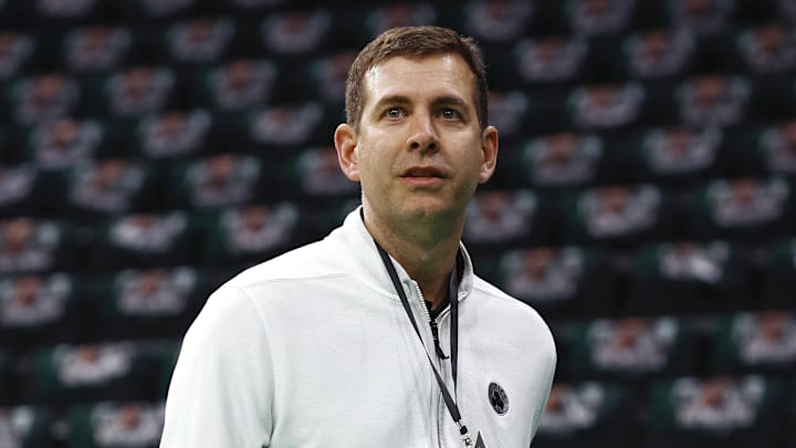 Feb 28, 2025; Boston, Massachusetts, USA; Boston Celtics president of basketball operations Brad Stevens before their game against the Cleveland Cavaliers at TD Garden. Mandatory Credit: Winslow Townson-Imagn Images