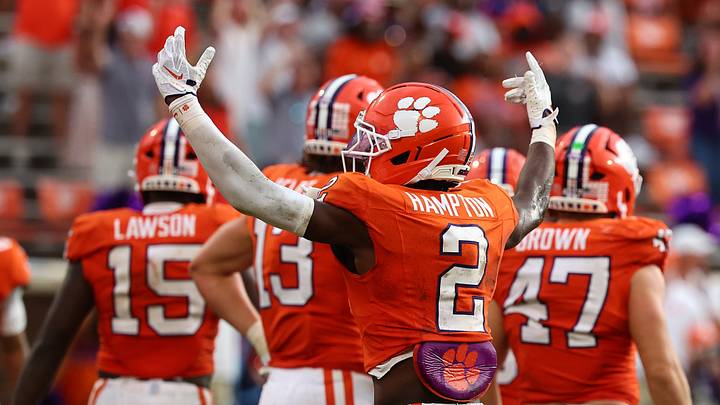 Sep 19, 2026; Clemson, South Carolina, USA; Clemson Tigers corner back Ashton Hampton (2) pumps up the crowd late in the fourth quarter against University of North Carolina Tar Heels at Memorial Stadium. Mandatory Credit: Ashley Tumlin-Imagn Images Sep 19, 2026; Clemson, South Carolina, USA; Clemson Tigers corner back Ashton Hampton (2) pumps up the crowd late in the fourth quarter against University of North Carolina Tar Heels at Memorial Stadium. Mandatory Credit: Ashley Tumlin-Imagn Images