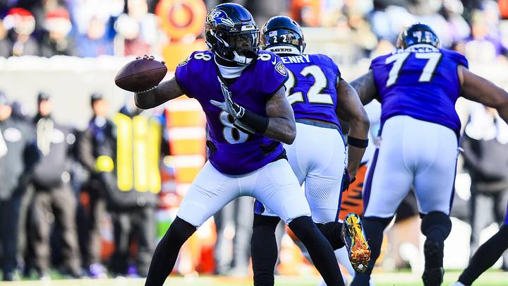 Dec 14, 2025; Cincinnati, Ohio, USA; Baltimore Ravens quarterback Lamar Jackson (8) throws a pass against the Cincinnati Bengals in the first half at Paycor Stadium. Mandatory Credit: Katie Stratman-Imagn Images
