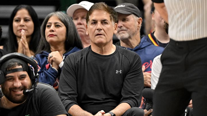 Jun 27, 2025; Dallas, Texas, USA: Dallas Mavericks minority owner Mark Cuban watches the game between the Dallas Wings and the Indiana Fever during the first quarter at the American Airlines Center. Mandatory Credit: Jerome Miron-Imagn Images Jun 27, 2025; Dallas, Texas, USA: Dallas Mavericks minority owner Mark Cuban watches the game between the Dallas Wings and the Indiana Fever during the first quarter at the American Airlines Center. Mandatory Credit: Jerome Miron-Imagn Images