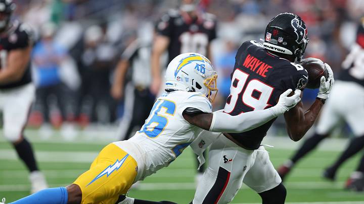 Aug 13, 2026; Houston, Texas, USA; Houston Texans wide receiver Jared Wayne (89) makes a reception as Los Angeles Chargers cornerback Nikko Reed (46) defends during the first quarter at Reliant Stadium. Mandatory Credit: Troy Taormina-Imagn Images Aug 13, 2026; Houston, Texas, USA; Houston Texans wide receiver Jared Wayne (89) makes a reception as Los Angeles Chargers cornerback Nikko Reed (46) defends during the first quarter at Reliant Stadium. Mandatory Credit: Troy Taormina-Imagn Images