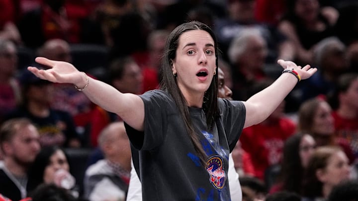 Indiana Fever guard Caitlin Clark (22) reacts to a call from the referee on Friday, May 30, 2025, during the game at Gainbridge Fieldhouse in Indianapolis. The Connecticut Sun defeated the Indiana Fever, 85-83. Indiana Fever guard Caitlin Clark (22) reacts to a call from the referee on Friday, May 30, 2025, during the game at Gainbridge Fieldhouse in Indianapolis. The Connecticut Sun defeated the Indiana Fever, 85-83.