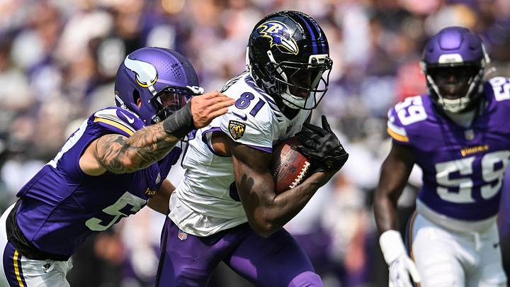 Aug 22, 2026; Minneapolis, Minnesota, USA; Baltimore Ravens wide receiver Devontez Walker (81) runs against Minnesota Vikings linebacker Chaz Chambliss (57) during the third quarter at U.S. Bank Stadium. Mandatory Credit: Jeffrey Becker-Imagn Images Aug 22, 2026; Minneapolis, Minnesota, USA; Baltimore Ravens wide receiver Devontez Walker (81) runs against Minnesota Vikings linebacker Chaz Chambliss (57) during the third quarter at U.S. Bank Stadium. Mandatory Credit: Jeffrey Becker-Imagn Images