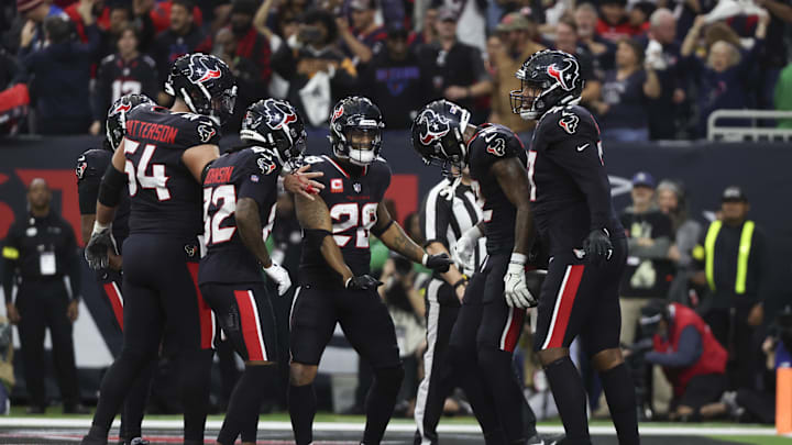 Jan 11, 2025; Houston, Texas, USA; Houston Texans wide receiver Nico Collins (12) celebrates a touchdown against the Los Angeles Chargers in the second quarter in an AFC wild card game at NRG Stadium. Mandatory Credit: Thomas Shea-Imagn Images Jan 11, 2025; Houston, Texas, USA; Houston Texans wide receiver Nico Collins (12) celebrates a touchdown against the Los Angeles Chargers in the second quarter in an AFC wild card game at NRG Stadium. Mandatory Credit: Thomas Shea-Imagn Images