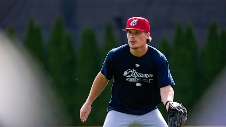 Columbus Clippers’s Travis Bazzana watches the ball during practice at Huntington Park on Wednesday, March 25, 2026 in Columbus, Ohio.