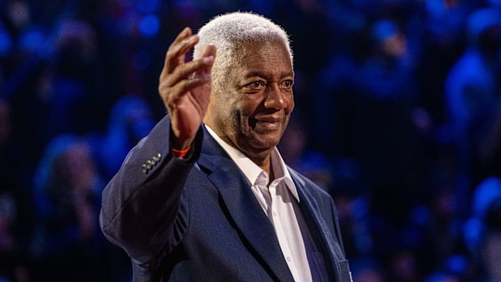 February 20, 2022; Cleveland, Ohio, USA; NBA great Oscar Robertson is honored for being selected to the NBA 75th Anniversary Team during halftime in the 2022 NBA All-Star Game at Rocket Mortgage FieldHouse. Mandatory Credit: Kyle Terada-Imagn Images February 20, 2022; Cleveland, Ohio, USA; NBA great Oscar Robertson is honored for being selected to the NBA 75th Anniversary Team during halftime in the 2022 NBA All-Star Game at Rocket Mortgage FieldHouse. Mandatory Credit: Kyle Terada-Imagn Images