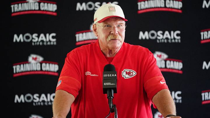 Jul 29, 2026; St. Joseph, MO, USA; Kansas City Chiefs head coach Andy Reid talks to media after training camp at Missouri Western State University. Mandatory Credit: Denny Medley-Imagn Images Jul 29, 2026; St. Joseph, MO, USA; Kansas City Chiefs head coach Andy Reid talks to media after training camp at Missouri Western State University. Mandatory Credit: Denny Medley-Imagn Images