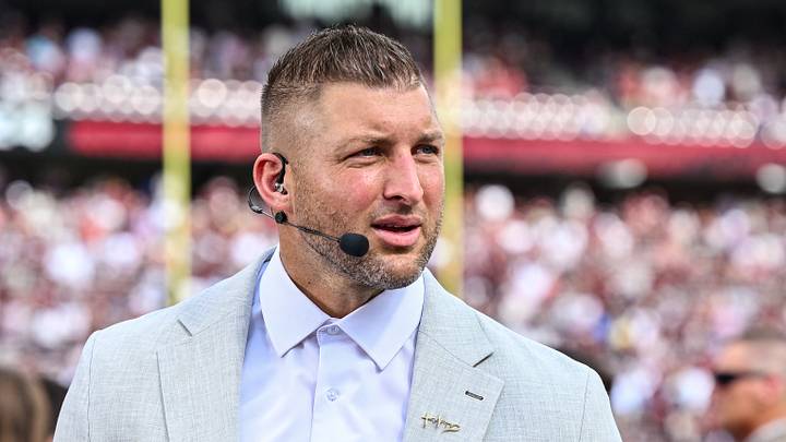 Sep 23, 2023; College Station, Texas, USA; SEC Nation Tim Tebow speaks on the sideline during pre-game between the Texas A&M Aggies and the Auburn Tigers at Kyle Field. Mandatory Credit: Maria Lysaker-USA TODAY Sports Sep 23, 2023; College Station, Texas, USA; SEC Nation Tim Tebow speaks on the sideline during pre-game between the Texas A&M Aggies and the Auburn Tigers at Kyle Field. Mandatory Credit: Maria Lysaker-USA TODAY Sports