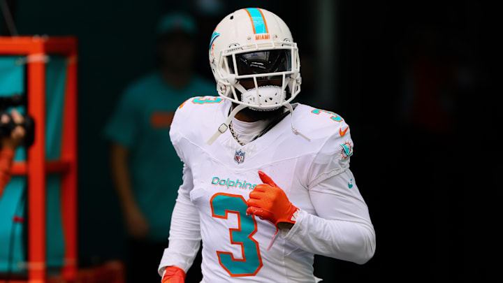 Oct 27, 2024; Miami Gardens, Florida, USA; Miami Dolphins wide receiver Odell Beckham Jr. (3) arrives for warmups before the game against the Arizona Cardinals at Hard Rock Stadium. Mandatory Credit: Sam Navarro-Imagn Images