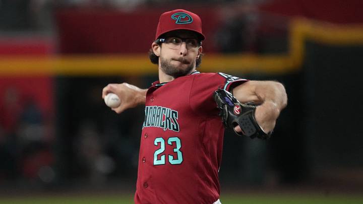Jul 1, 2026; Phoenix, Arizona, USA; Arizona Diamondbacks pitcher Zac Gallen (23) throws against the San Francisco Giants in the first inning at Chase Field. Mandatory Credit: Rick Scuteri-Imagn Images