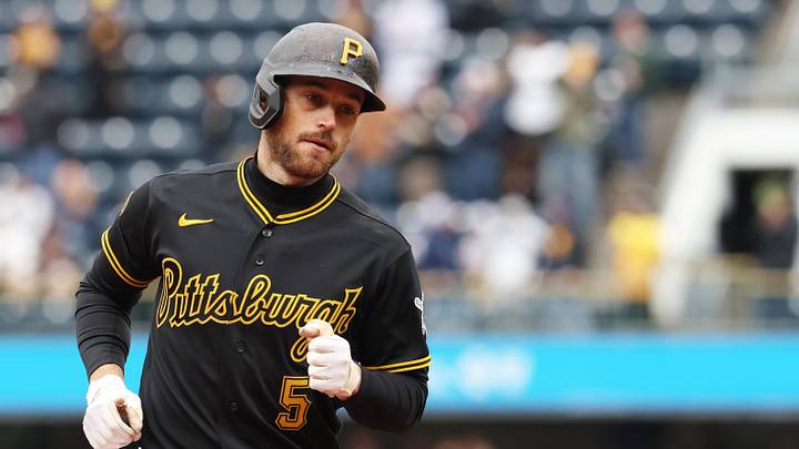 Apr 30, 2026; Pittsburgh, Pennsylvania, USA;  Pittsburgh Pirates second baseman Brandon Lowe (5) circles the bases on a solo home run against the St. Louis Cardinals during the seventh inning at PNC Park. Mandatory Credit: Charles LeClaire-Imagn Images