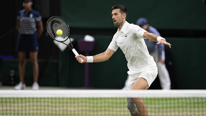 Novak Djokovic of Serbia returns a shot during his match.
