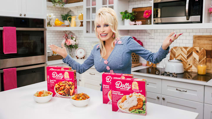 Dolly Parton with her new frozen meal line