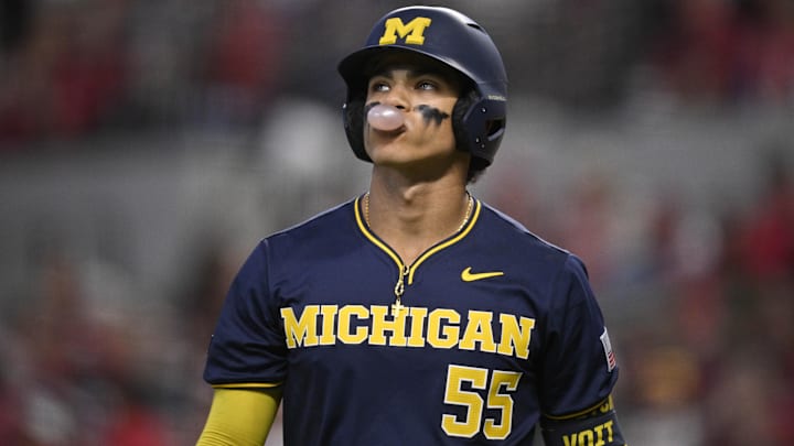 Feb 23, 2025; Arlington, TX, USA; The Michigan Wolverines play the Arkansas Razorbacks during the Amegy Bank College Baseball Series presented by Kubota Weekend 2 at Globe Life Field.