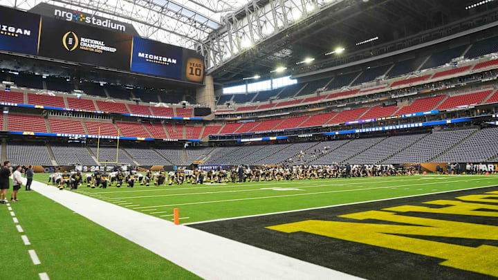 Jan 6, 2024; Houston, TX, USA; A general view of the Michigan Wolverines during a practice session