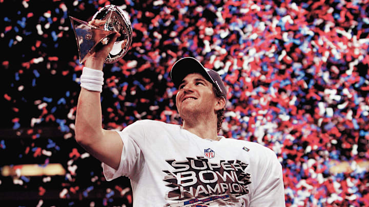 Eli Manning after being named MVP after Super Bowl XLVI in Indianapolis, February 5, 2012.

Super Bowl Xlvi New York Giants Vs New England In The First Half
