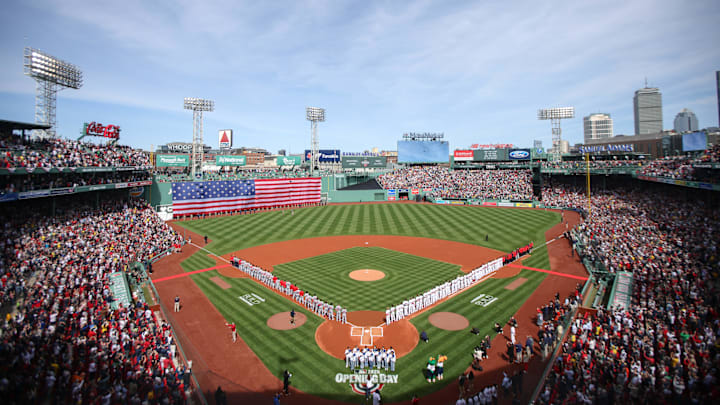 Apr 4, 2025; Boston, Massachusetts, USA; A general view of Fenway Park before a game between the St. Louis Cardinals and the Boston Red Sox. Mandatory Credit: Paul Rutherford-Imagn Images