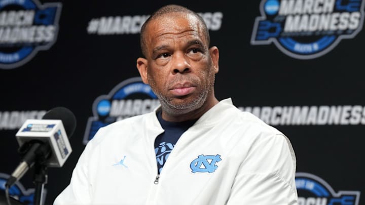 Mar 27, 2024; Los Angeles, CA, USA; North Carolina Tar Heels coach Hubert Davis during a press